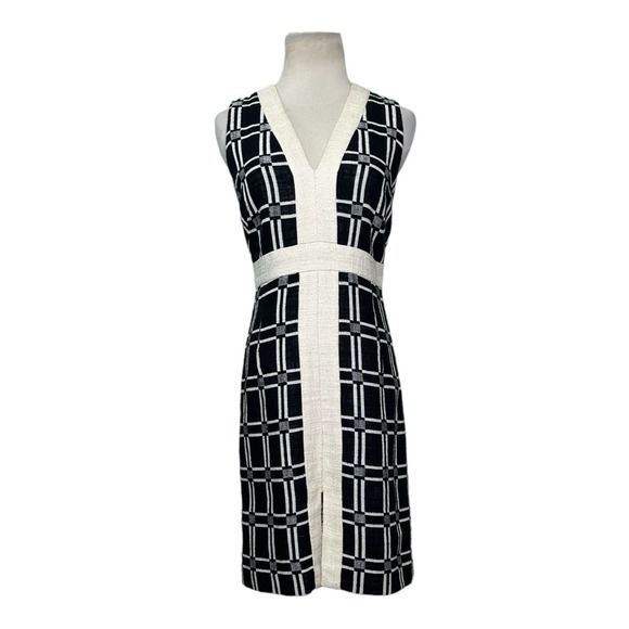 Milly black cream sleeveless color block lined canvas sheath dress size 0 - Picture 10 of 16